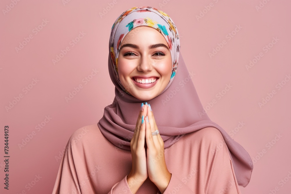 Potrait of a hijab woman smiling with isolated background Potrait of a hijab woman smiling with isolated background