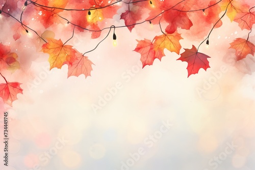 Autumn background with maple leaves and lights. © Professional Art