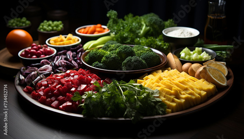 Fresh, healthy salad on wooden plate vegetarian, organic, gourmet generated by AI