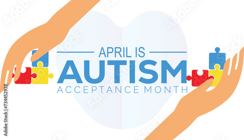 Autism Acceptance Month observed every year in April. Holiday, poster, card and background vector illustration design.