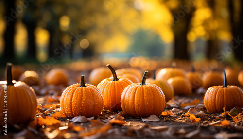 Autumn pumpkin harvest brings Halloween vibrant celebration outdoors generated by AI