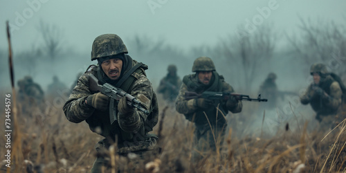 squad of Russians soldier on battlefield