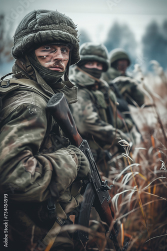 Russian soldiers on battlefield