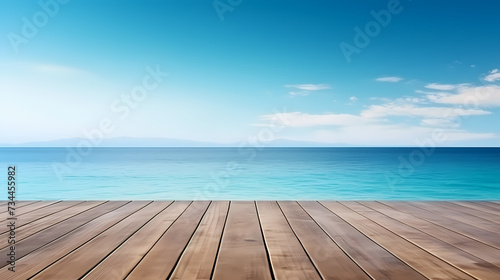 Empty concrete floor  3D rendering sea view square with clear sky background