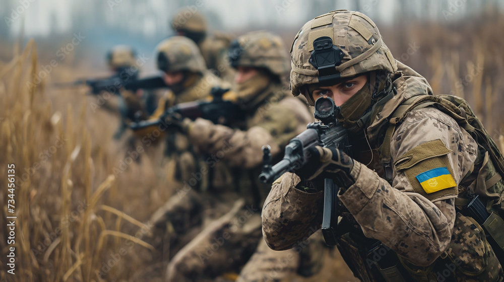 Ukrainian soldiers on battlefield - modern combat photography