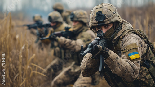 Ukrainian soldiers on battlefield - modern combat photography