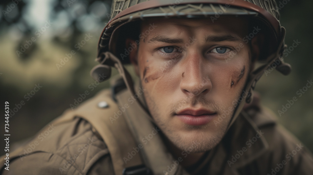 portrait of Allied soldier on world war 2 battlefield - historical combat photography portrait of Allied soldier on world war 2 battlefield - historical combat photography