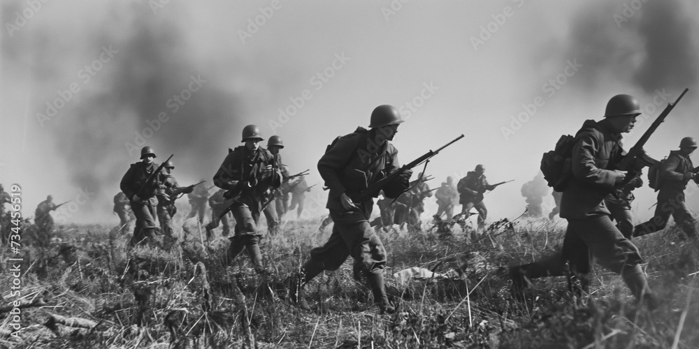 squad of German soldiers on world war 2 battlefield - historical combat