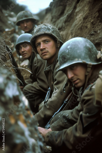squad of German soldiers on world war 2 battlefield - historical combat photography