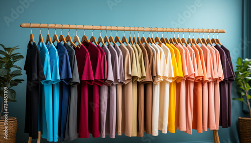 Fashion store displays vibrant collection of multi colored clothing options generated by AI