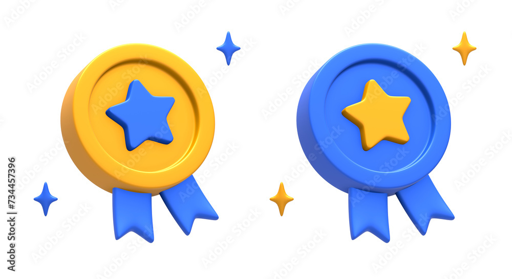 3D rendering of blue yellow champion winner star badge side for UI UX web mobile apps social media ads design 3D rendering of blue yellow champion winner star badge side for UI UX web mobile apps social media ads design