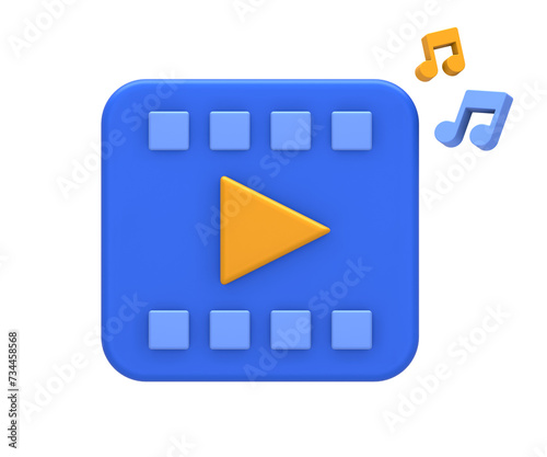 3D rendering of blue yellow live online streaming music video for UI UX web mobile apps social media ads design