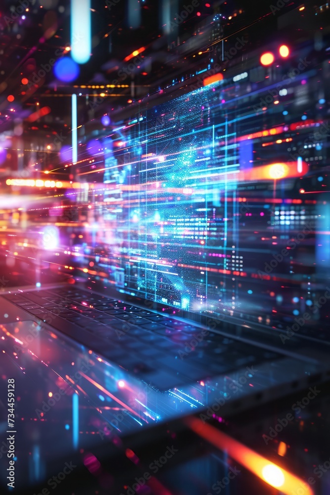 Obraz premium Experience the Future with Laptops Featuring Dynamic and Interactive 3D Holographic Displays - A Leap into Advanced Computing and Cutting-Edge Technology