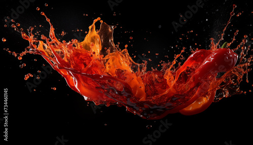 hot sauce splash on black background