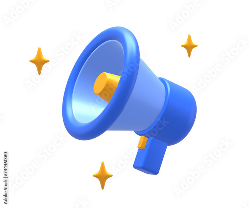 3D rendering of simple blue yellow loudspeaker for UI UX web mobile apps social media ads design