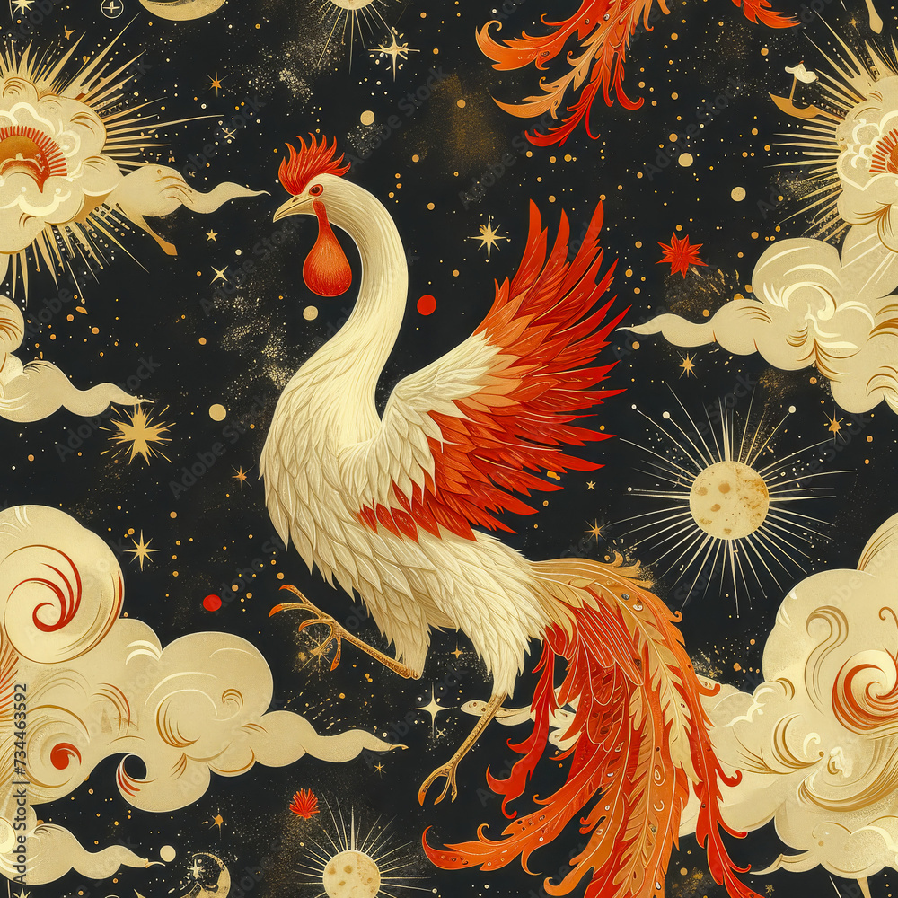 Obraz premium phoenix in the starry sky seamless tile, ai generated