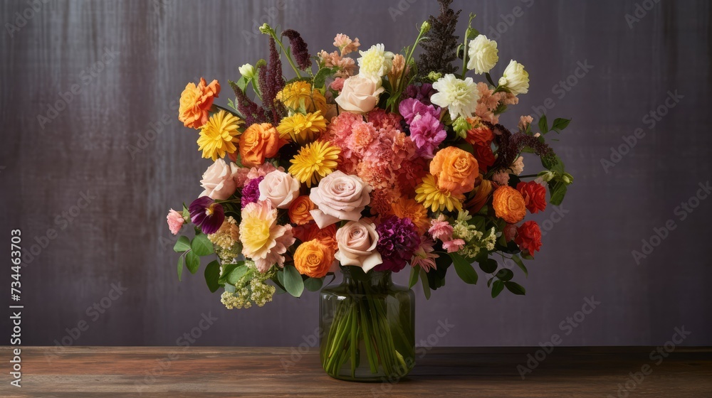 bouquet of fresh flowers with beautiful colors in vase. Banner or background image with beautiful color and flower details bouquet of fresh flowers with beautiful colors in vase. Banner or background image with beautiful color and flower details
