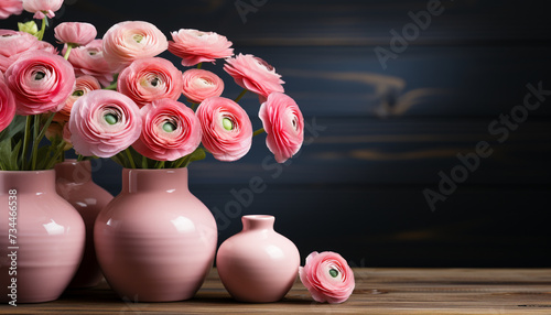 A rustic vase holds a beautiful bouquet of pink tulips generated by AI