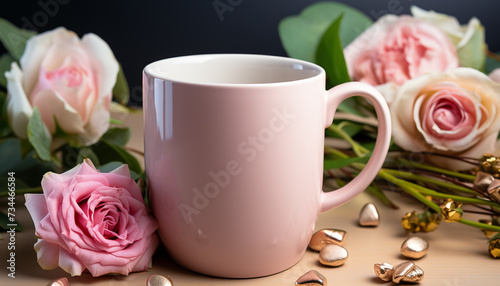 Freshness and romance in a bouquet of pink tulips generated by AI