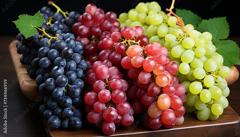 Freshness and nature in a bunch of ripe grapes generated by AI
