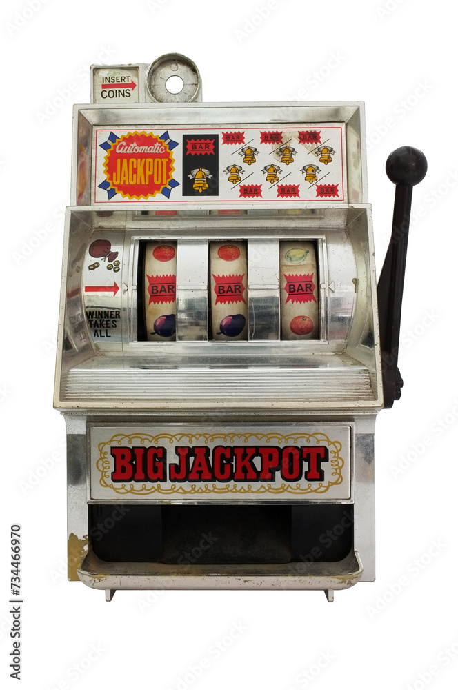 Slot machine on transparent background , casino concept idea.