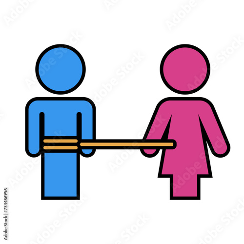 Dependent male and female icon. Codependence. Vector.
