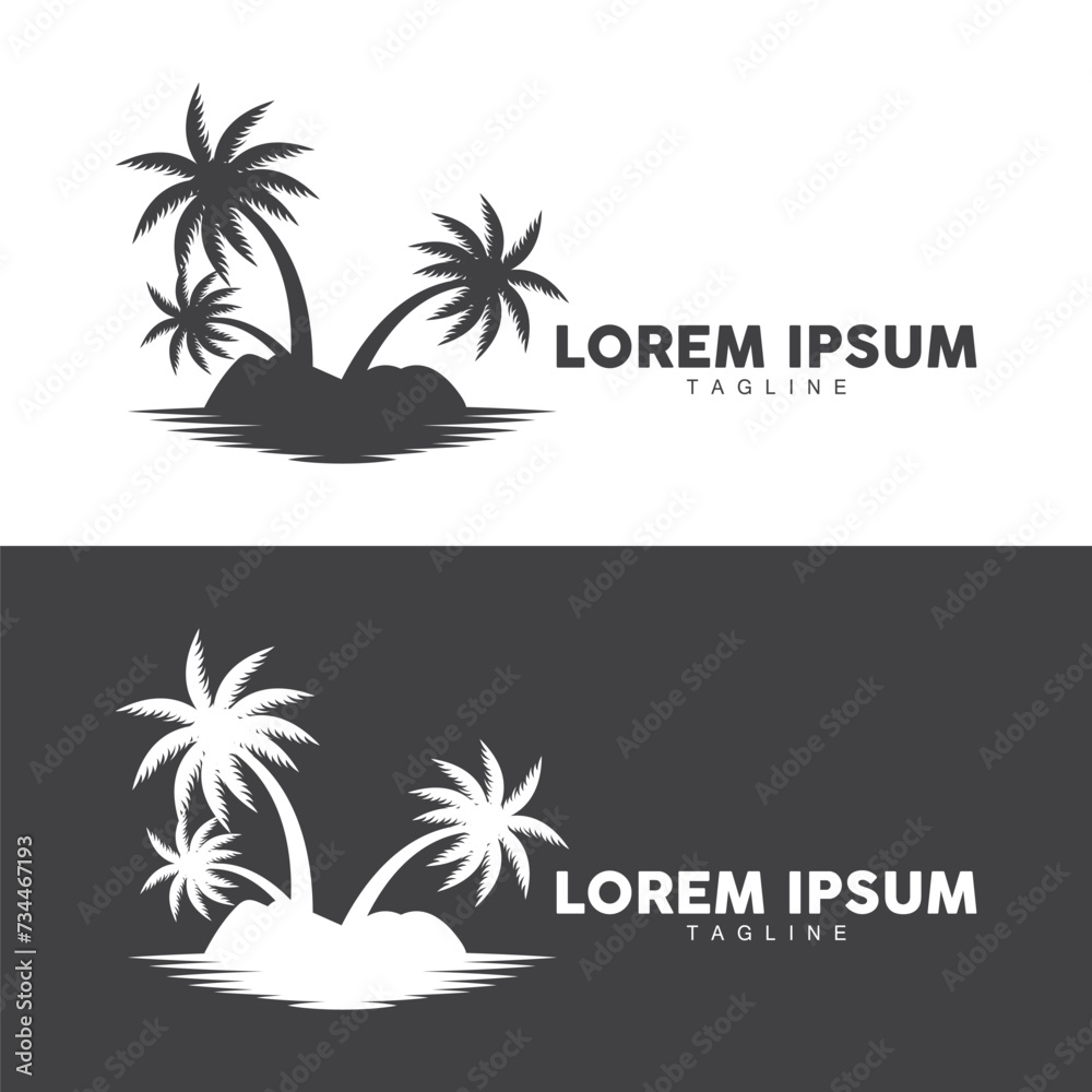 Coconut tree logo design template palm tree silhouette illustration summer beach sea plant
