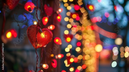 Galand of heart shaped lights with bokeh background. Saint valentine background photo