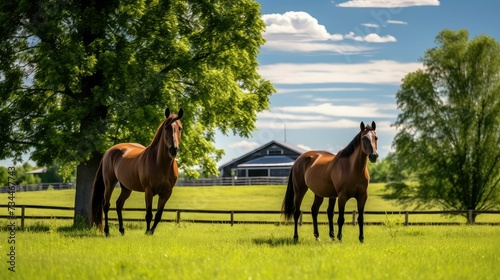 paddock horses on farm