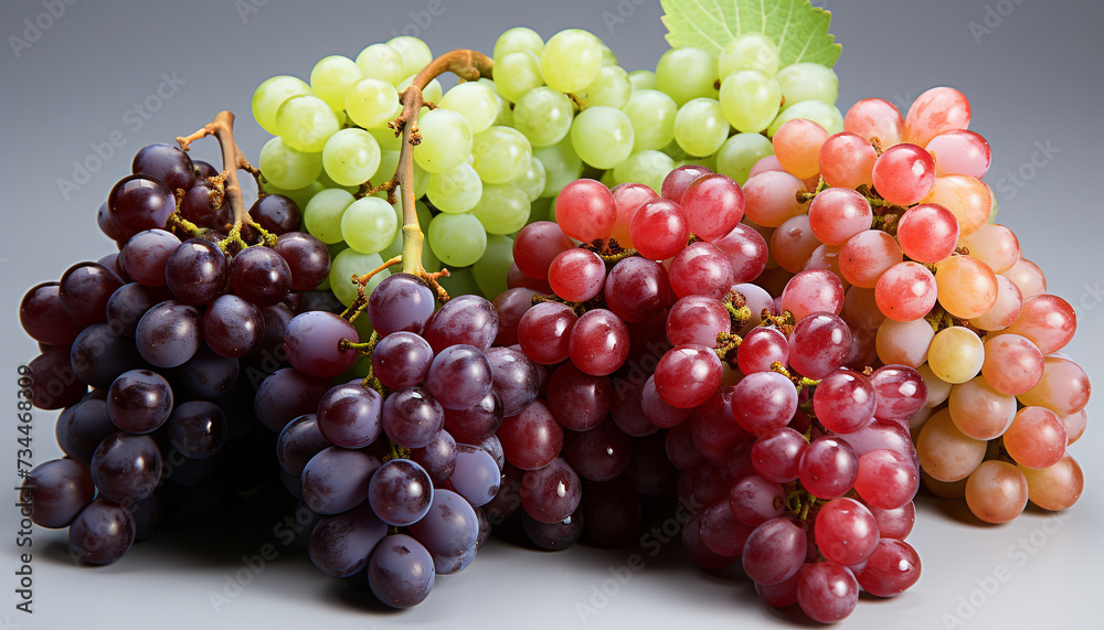 Fresh, ripe fruit grape bunches, nature healthy dessert generated by AI