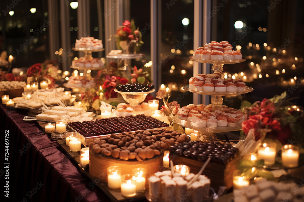 Wedding reception dessert table setting