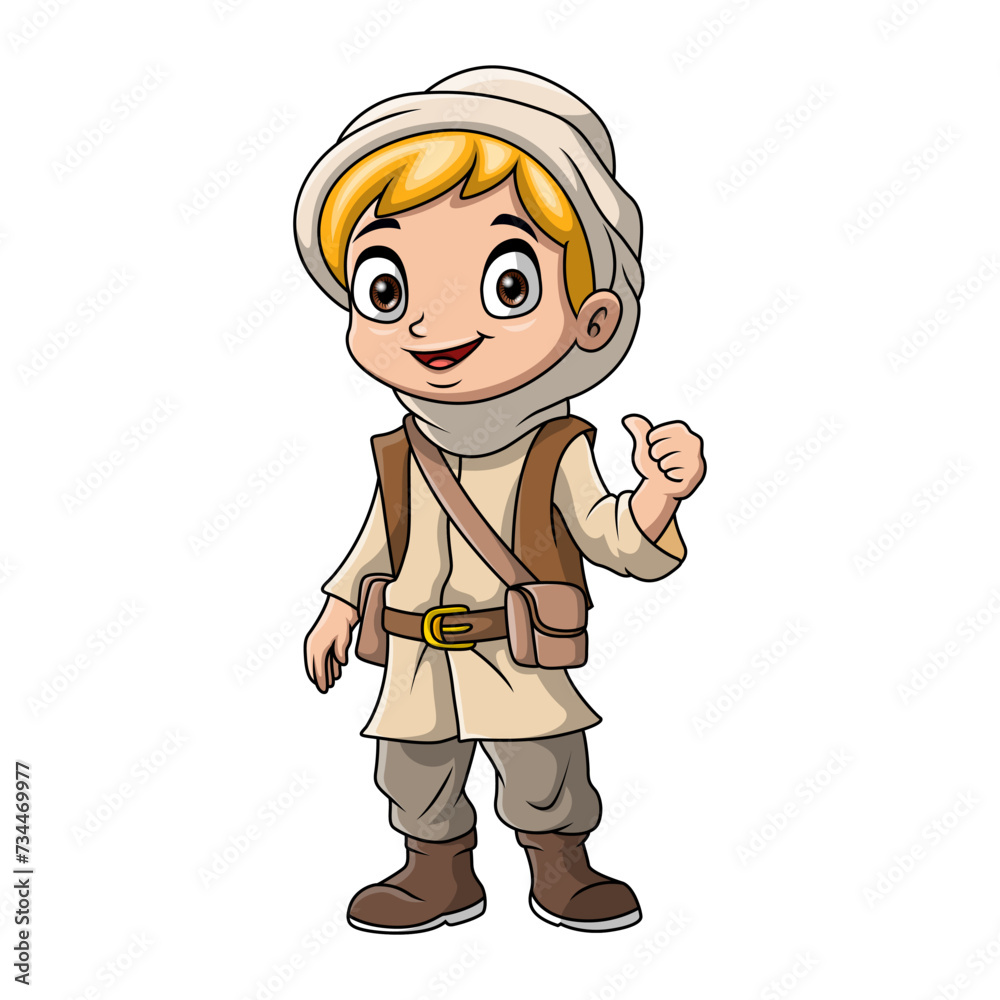 Obraz premium Cute traveler boy cartoon on white background