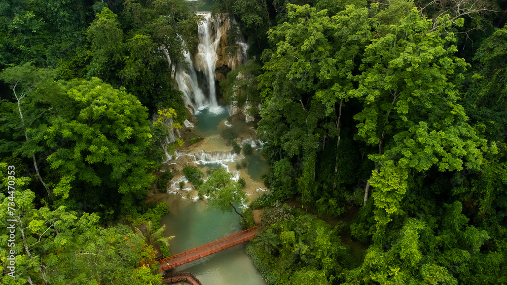 Drone Shot Of The Amazing Kuang Si Waterfalls In Luang Probang Laos Drone Shot Of The Amazing Kuang Si Waterfalls In Luang Probang Laos