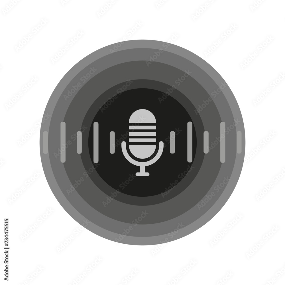 Circular electric blue microphone icon with white rim on tire background Circular electric blue microphone icon with white rim on tire background