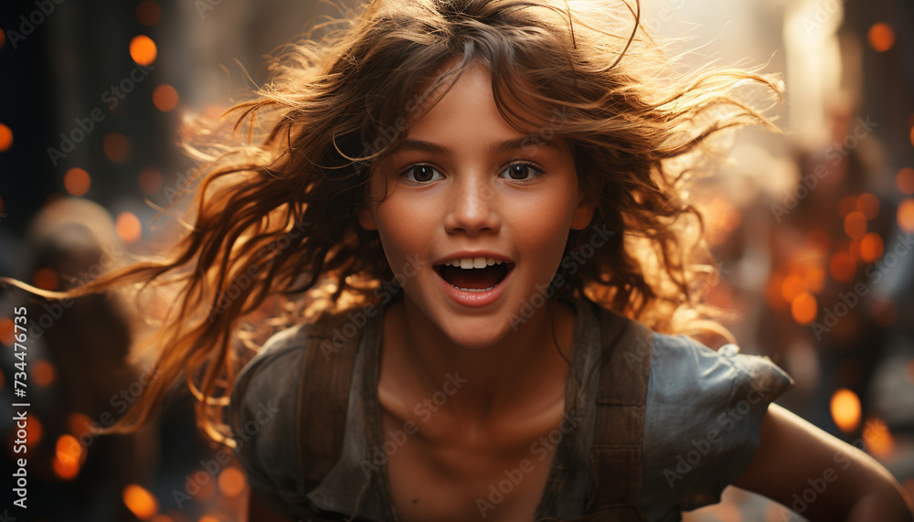One cheerful woman enjoying the outdoors, smiling and looking at camera generated by AI One cheerful woman enjoying the outdoors, smiling and looking at camera generated by AI