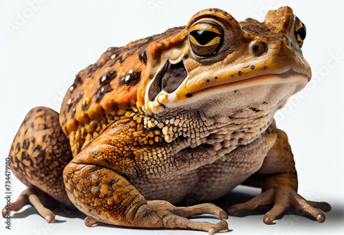 Bufo Alvarius aka Colorado River Toad, sitting side ways. Looking ahead with golden eyes. Isolated cutout on transparent background. Generative AI