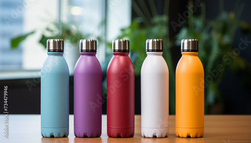 Fresh green drink in glass bottle on wooden table generated by AI