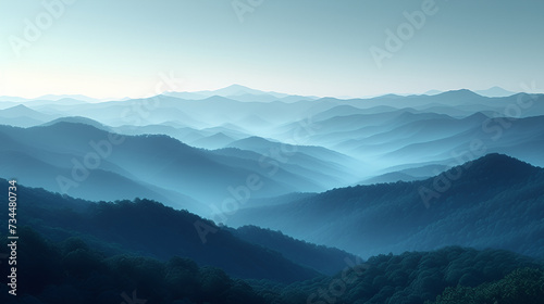 Mountain morning - fog - surreal atmosphere - mountains - blue tint - beautiful mountain landscape 