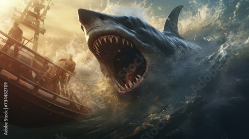 The movie poster for the movie jaws. Generative AI. photo