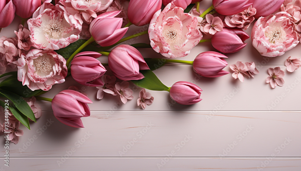 A beautiful bouquet of pink tulips brings freshness and romance generated by AI