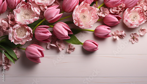 A beautiful bouquet of pink tulips brings freshness and romance generated by AI