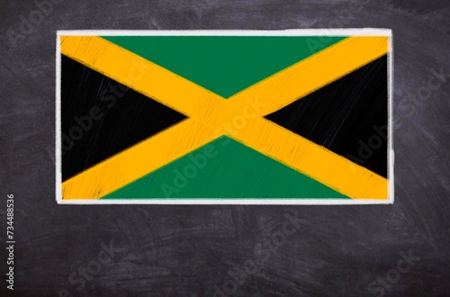 Hand drawn flag of Jamaica on a black chalkboard