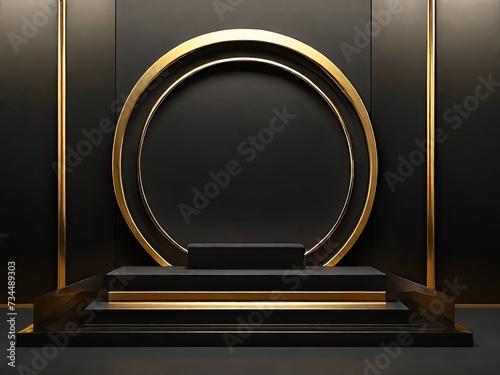 3d render of a gold podium with a spotlight