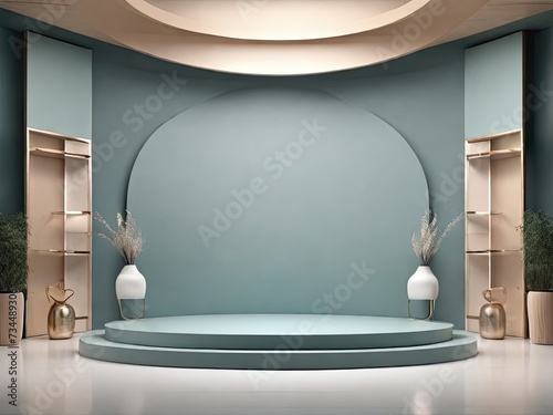 3D Illustration of Pedestal Podium with Brown Foundation Cream