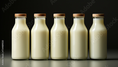 Fresh milk in glass bottle, a healthy dairy drink generated by AI