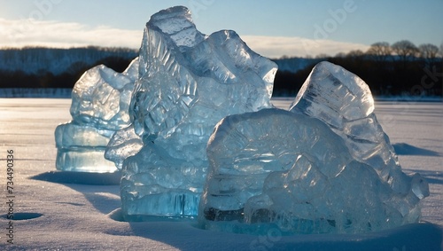 A frozen landscape where ice sculptures gleam Generative AI