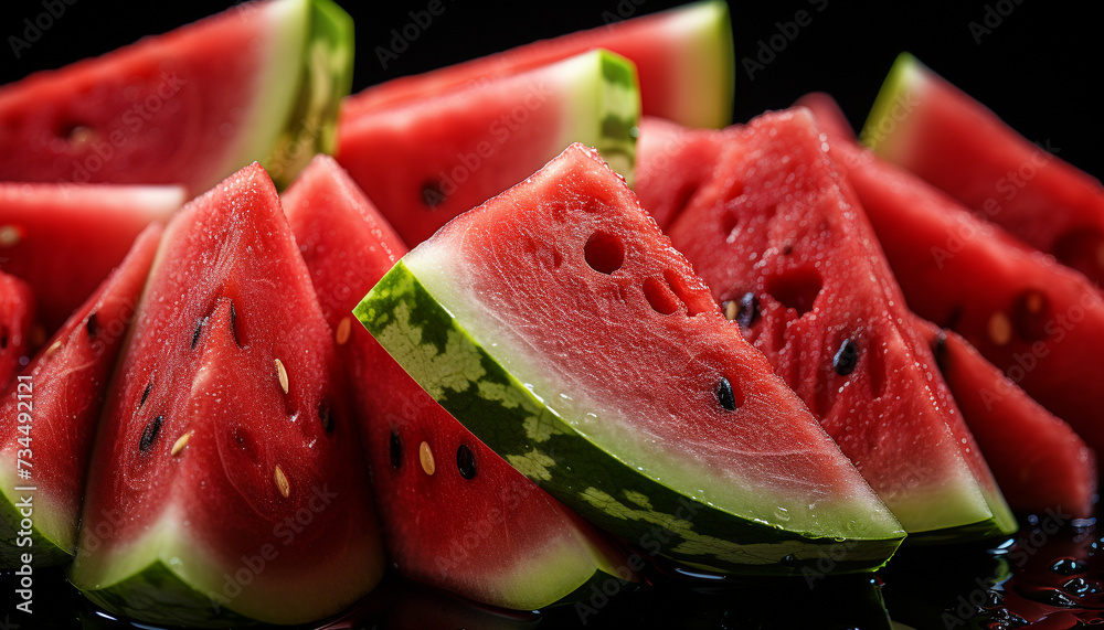 Fresh watermelon slice, a sweet and juicy summer snack generated by AI Fresh watermelon slice, a sweet and juicy summer snack generated by AI