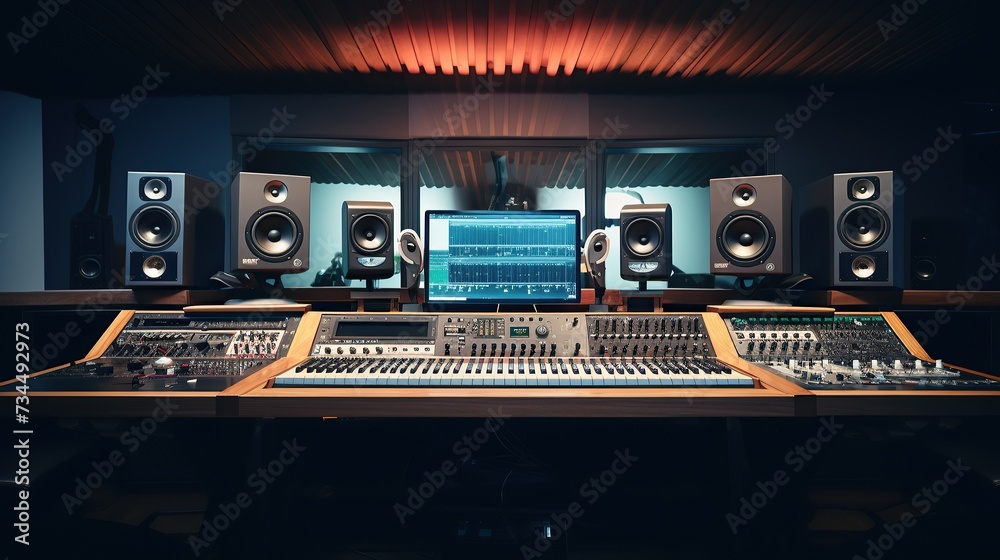 Modern music recording control desk studio, professional equipment Modern music recording control desk studio, professional equipment