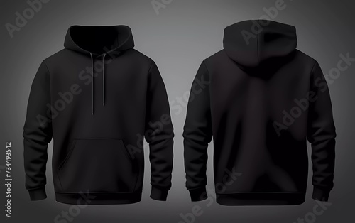 Blank black hoodie sweater mock up template, front and back view, isolated on plain black hoodie sweater mock up. generative ai
