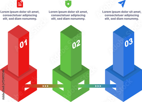 Three RGB towers connected together vector process vector infographic